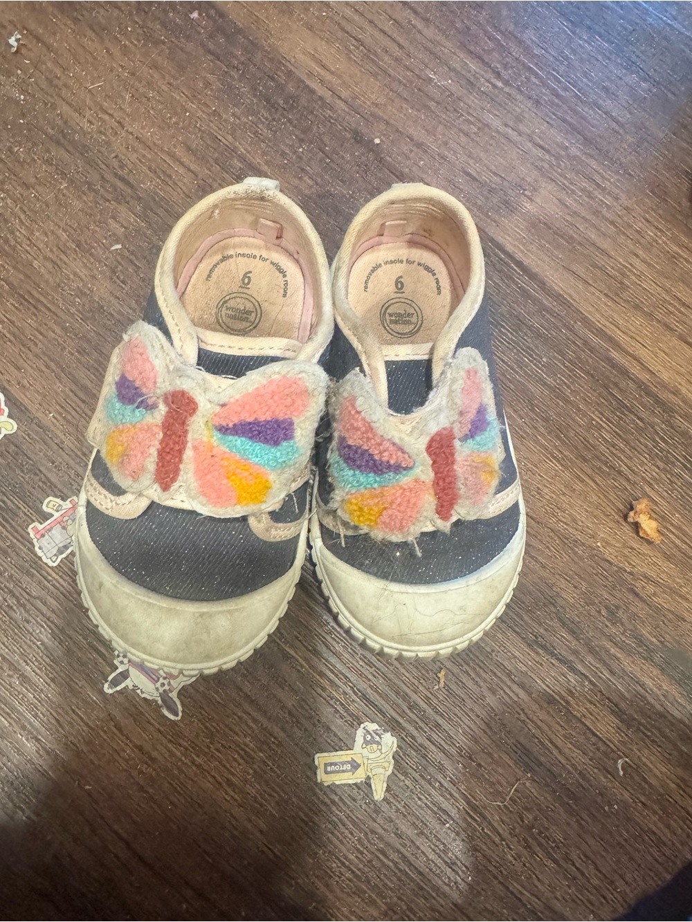 Kids Navy Sneakers with Colorful Butterfly Applique